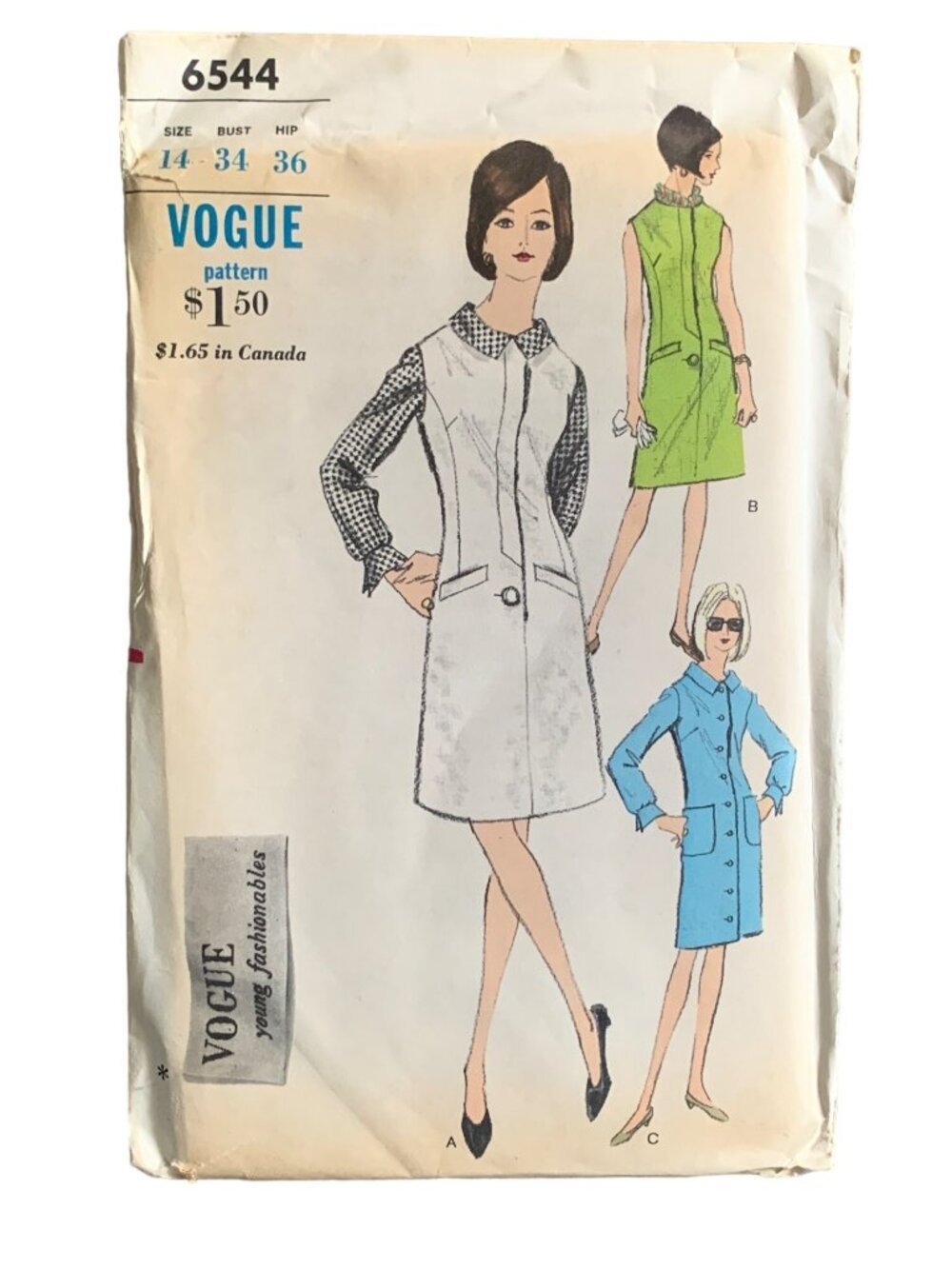 Vogue 6544 Sewing Pattern 60s Dress Shirt Size 14 Uncut